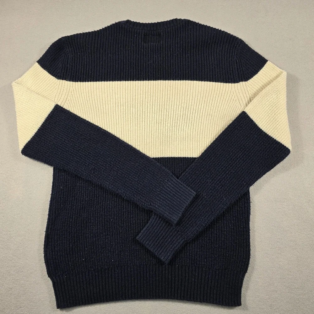 American Eagle Mens M Navy Blue Sweater Colorblock Ribbed Knit Crewneck Pullover